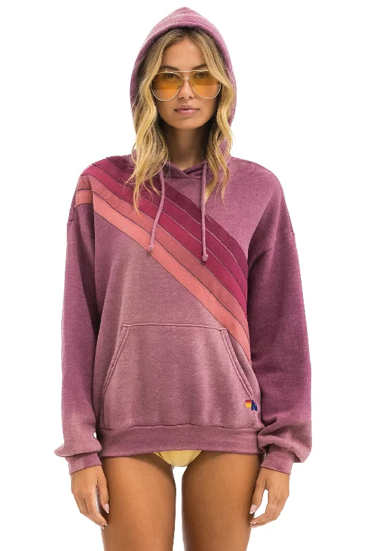 CROSS STRIPE RELAXED PULLOVER HOODIE - FADED BERRY Flare Sleeve Stylish