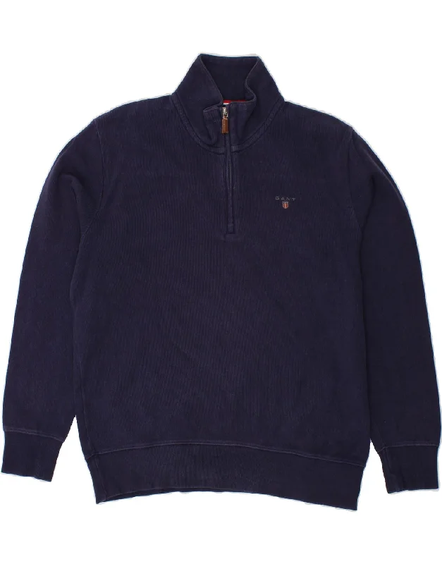 GANT Mens Zip Neck Sweatshirt Jumper Large Navy Blue Cotton Hoodie with Sequins Glamorous Eye-catching GANT Mens Zip Neck Sweatshirt Jumper Large Navy Blue Cotton Hoodie with Sequins Glamorous Eye-catching