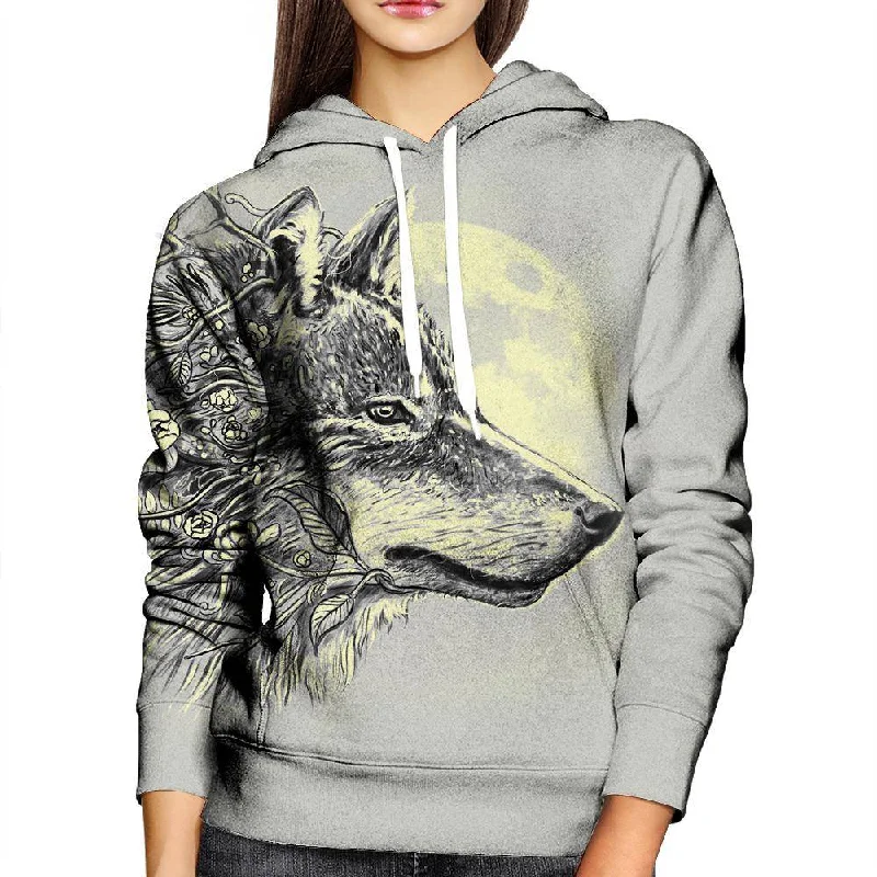 Gray Wolf Womens Hoodie Hoodie with Ribbed Cuffs Snug Fit Comfort
