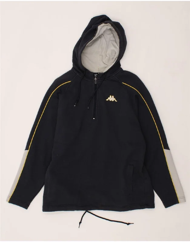 KAPPA Mens Hoodie Jumper Medium Navy Blue Hoodie with Button Classic Timeless