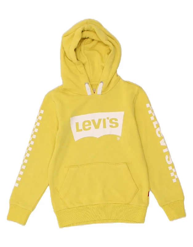 LEVI'S Boys Graphic Hoodie Jumper 7-8 Years Yellow Cotton Hoodie with Hem Embroidery Detailed Premium LEVI'S Boys Graphic Hoodie Jumper 7-8 Years Yellow Cotton Hoodie with Hem Embroidery Detailed Premium