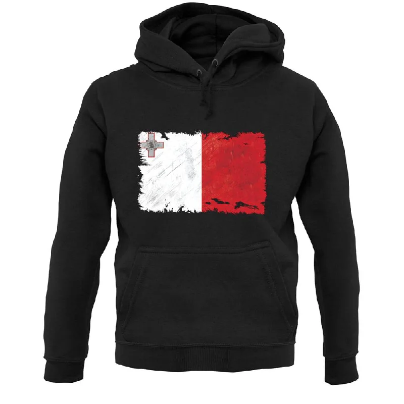 Malta Grunge Style Flag Unisex Hoodie Hoodie with Strings Custom Fit Adjustable