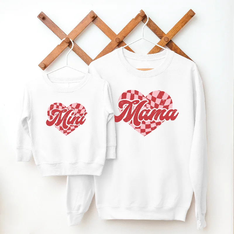 Mama & Mini Checkered Heart Matching Sweatshirts Hoodie with Zipper Placket Modern Functional Mama & Mini Checkered Heart Matching Sweatshirts Hoodie with Zipper Placket Modern Functional