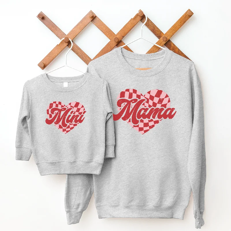 Mama & Mini Checkered Heart Matching Sweatshirts Hoodie with Raw Hem Edgy Unfinished Mama & Mini Checkered Heart Matching Sweatshirts Hoodie with Raw Hem Edgy Unfinished