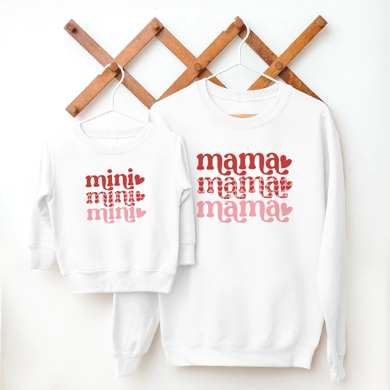 Mama & Mini Heart Print Matching White Sweatshirts Hoodie with Rhinestones Sparkly Elegant Mama & Mini Heart Print Matching White Sweatshirts Hoodie with Rhinestones Sparkly Elegant