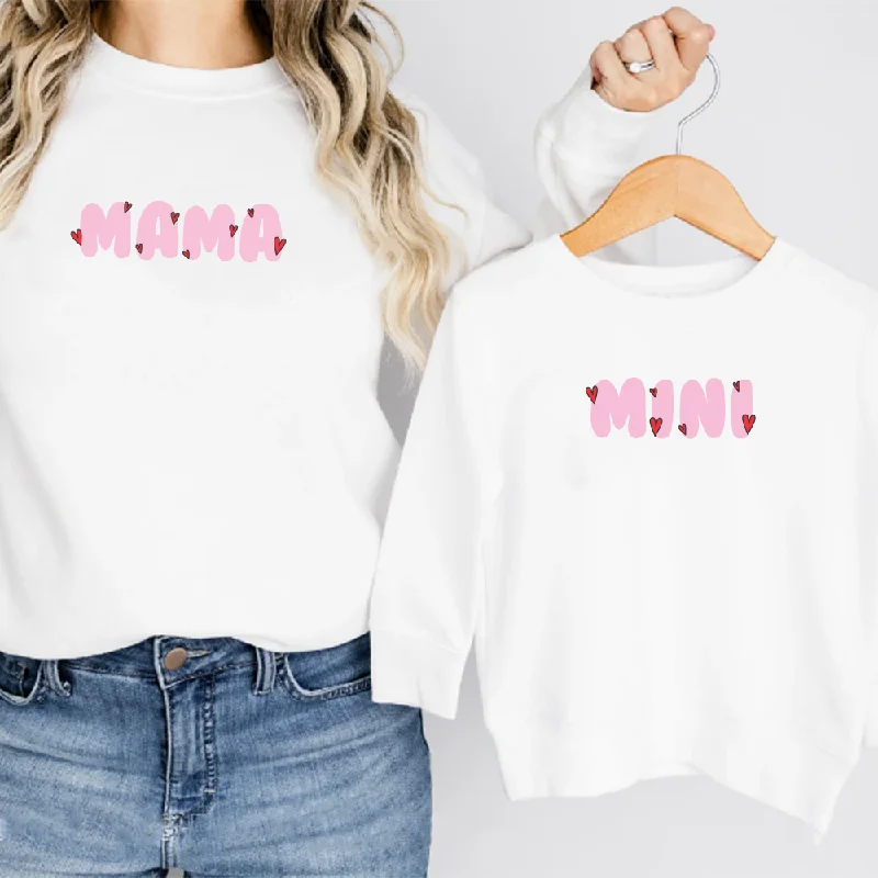 Mama & Mini Hearts Matching White Sweatshirts Hoodie with Lace Feminine Delicate