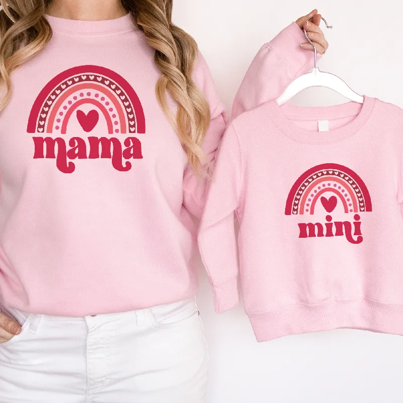 Mama & Mini Valentines Rainbow Matching Pink Sweatshirts Hoodie with Hem Lace Feminine Delicate Mama & Mini Valentines Rainbow Matching Pink Sweatshirts Hoodie with Hem Lace Feminine Delicate