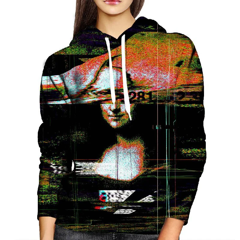 Mona Lisa Colored Glitch Womens Hoodie Hoodie with Drawcord Adjustable Secure