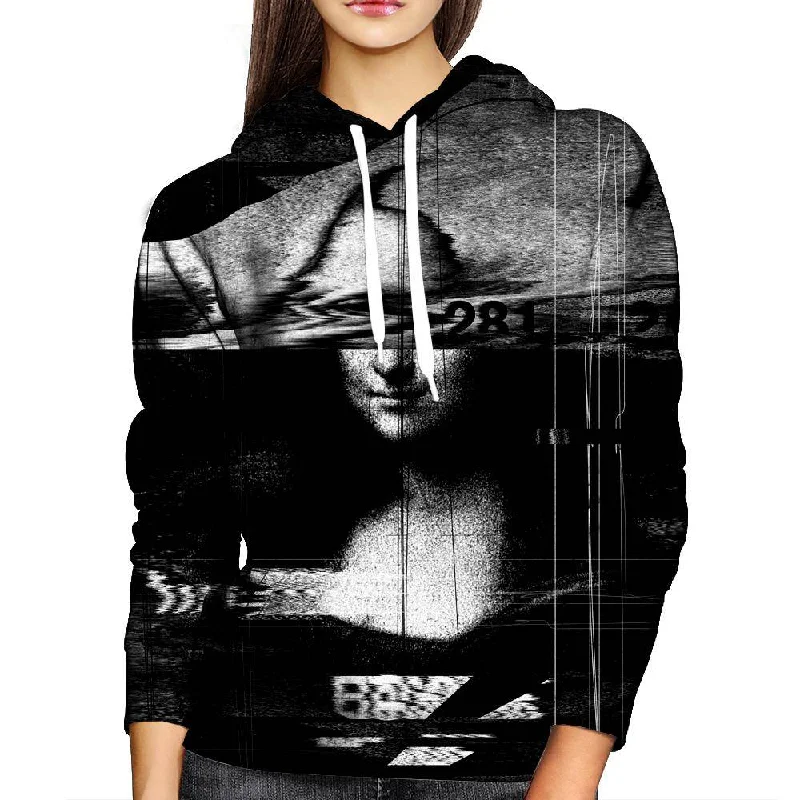 Mona Lisa Glitch Womens Hoodie Hoodie with Toggle Buttons Decorative Unique