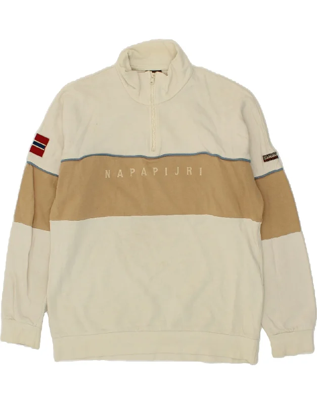 NAPAPIJRI Mens Graphic Zip Neck Sweatshirt Jumper Large Beige Colourblock Hoodie with Cuffed Sleeves Snug Secure NAPAPIJRI Mens Graphic Zip Neck Sweatshirt Jumper Large Beige Colourblock Hoodie with Cuffed Sleeves Snug Secure