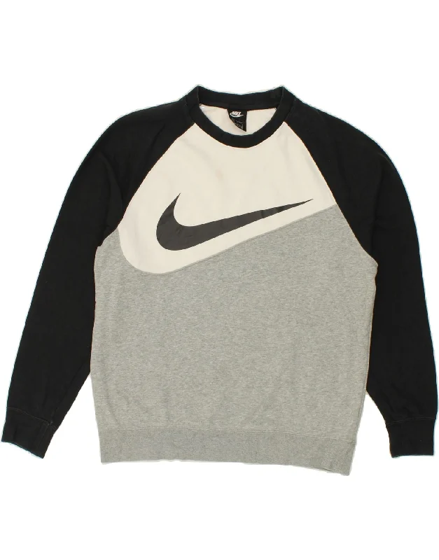 NIKE Mens Graphic Sweatshirt Jumper Large Grey Colourblock Cotton Hoodie with Hem Raw Edge Edgy Unfinished NIKE Mens Graphic Sweatshirt Jumper Large Grey Colourblock Cotton Hoodie with Hem Raw Edge Edgy Unfinished
