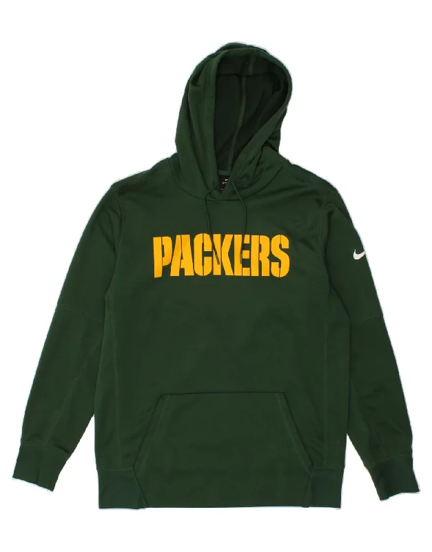 NIKE Mens Packers Graphic Hoodie Jumper Large Green Polyester Hoodie with Exposed Zipper Edgy Industrial NIKE Mens Packers Graphic Hoodie Jumper Large Green Polyester Hoodie with Exposed Zipper Edgy Industrial
