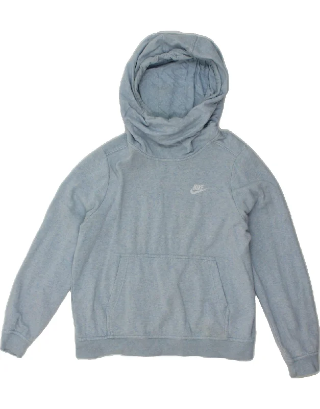 NIKE Womens Hoodie Jumper UK 14 Medium Blue Cotton Hoodie with Cropped Fit Short Trendy NIKE Womens Hoodie Jumper UK 14 Medium Blue Cotton Hoodie with Cropped Fit Short Trendy