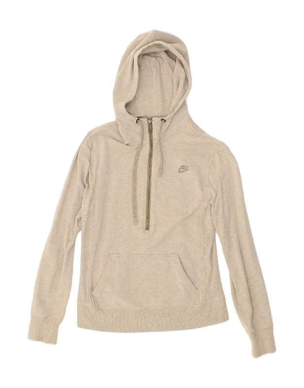 NIKE Womens Zip Neck Hoodie Jumper  US 8/10 Medium Beige Hoodie with Elastic Cuffs Stretchable Comfortable