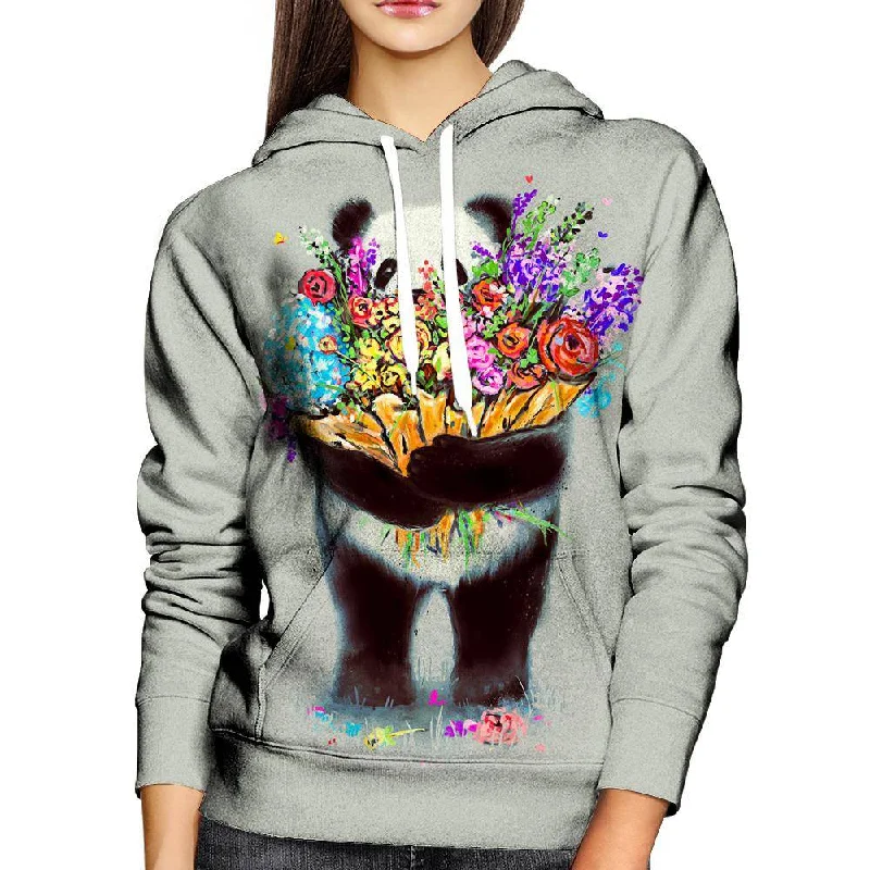 Pandas Got Flowers For You Womens Hoodie Hoodie with Embroidery Detailed Premium