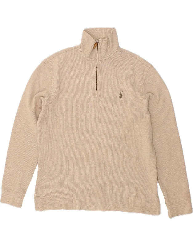 POLO RALPH LAUREN Mens Zip Neck Sweatshirt Jumper Small Beige Cotton Hoodie with Gradient Ombre Colorful POLO RALPH LAUREN Mens Zip Neck Sweatshirt Jumper Small Beige Cotton Hoodie with Gradient Ombre Colorful