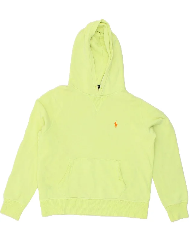 POLO RALPH LAUREN Womens Hoodie Jumper UK 16 Large Yellow Cotton Hoodie with Exposed Zipper Edgy Industrial