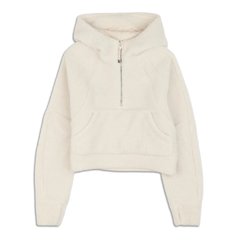 Scuba Oversized Half-Zip Fleece Hoodie Hoodie with Typography Text Message