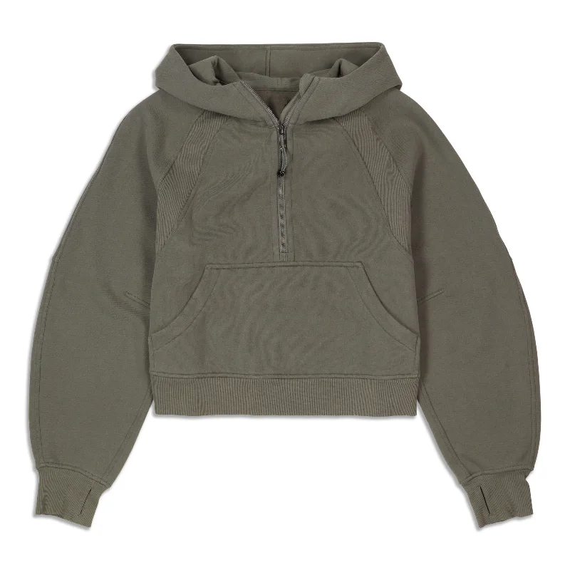 Scuba Oversized Half-Zip Hoodie - Resale Hoodie with Tied Waist Feminine Flattering