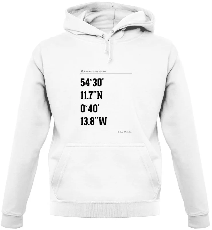 Surfing Coordinates Sandsend Unisex Hoodie Hoodie with Hem Patch Decorative Personalized Surfing Coordinates Sandsend Unisex Hoodie Hoodie with Hem Patch Decorative Personalized