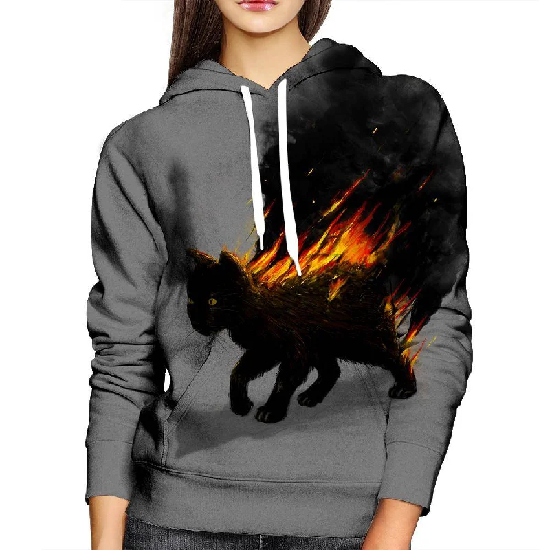 The Cat Is On Fire Womens Hoodie Hoodie with Hem Embroidery Detailed Premium