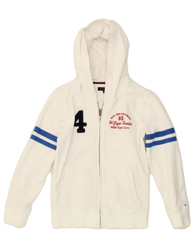 TOMMY HILFIGER Boys Graphic Zip Hoodie Sweater 9-10 Years White Cotton Hoodie Jacket Zipper Layering TOMMY HILFIGER Boys Graphic Zip Hoodie Sweater 9-10 Years White Cotton Hoodie Jacket Zipper Layering