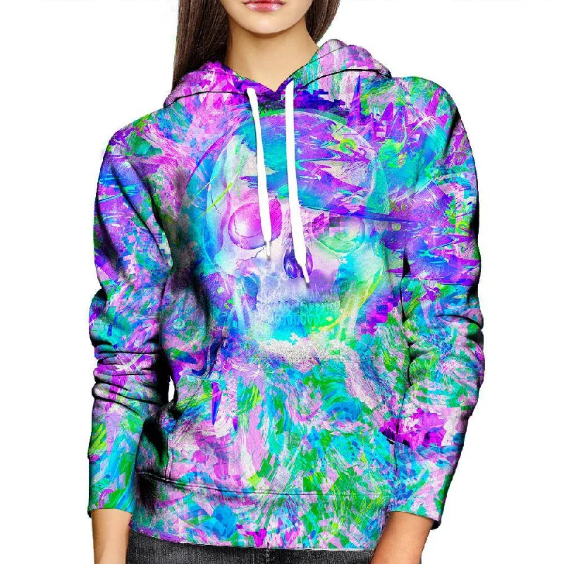 Translucent Skull Womens Hoodie Hoodie with Distressed Vintage Worn