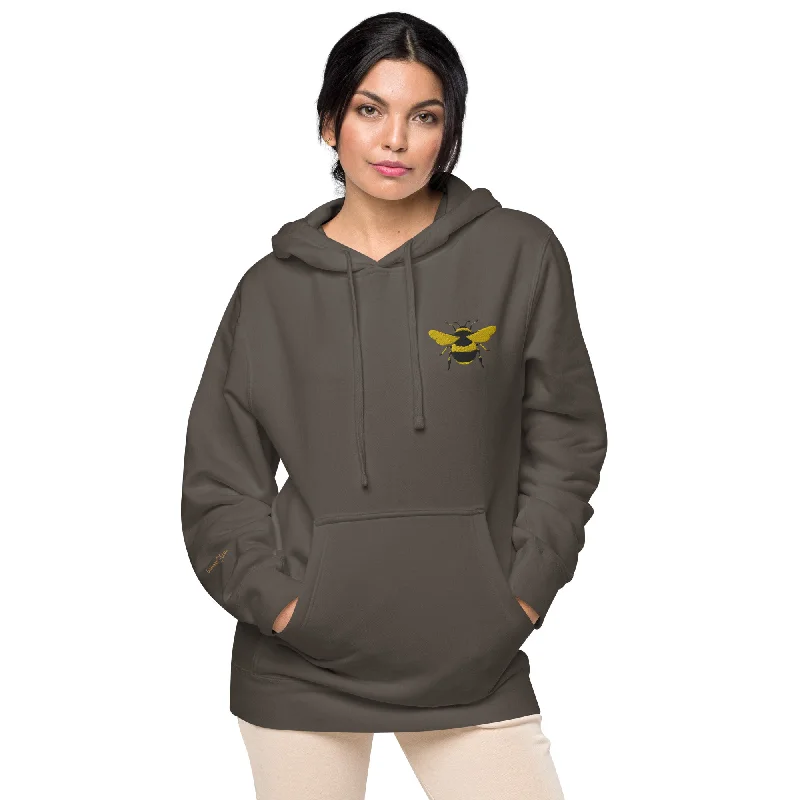 Embroidered Bee Design Unisex Pigment-Dyed Hoodie Hoodie Crop Top Short Trendy
