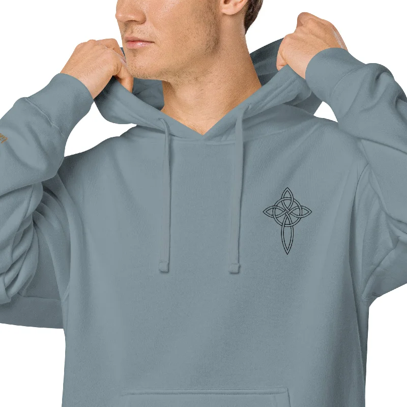 Cross Design Unisex Pigment-Dyed Hoodie Hoodie with Velcro Closure Adjustable Secure Cross Design Unisex Pigment-Dyed Hoodie Hoodie with Velcro Closure Adjustable Secure