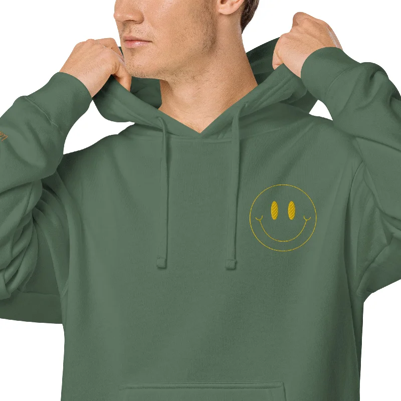 Smiley Face Design Unisex Pigment-Dyed Hoodie Hoodie with Logo Branding Identity