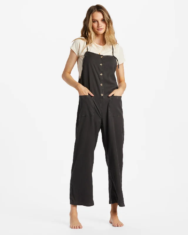 Beach Cruiser Wide-Leg Overalls - Off Black 1 Cozy Thermal Overalls