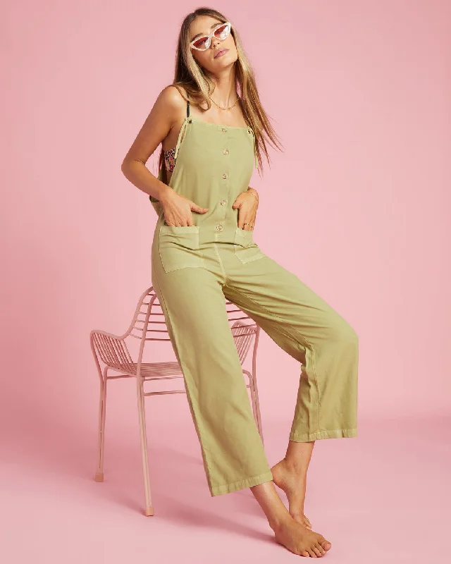 Beach Cruiser Wide-Leg Overalls - Avocado Ripped Street Overalls