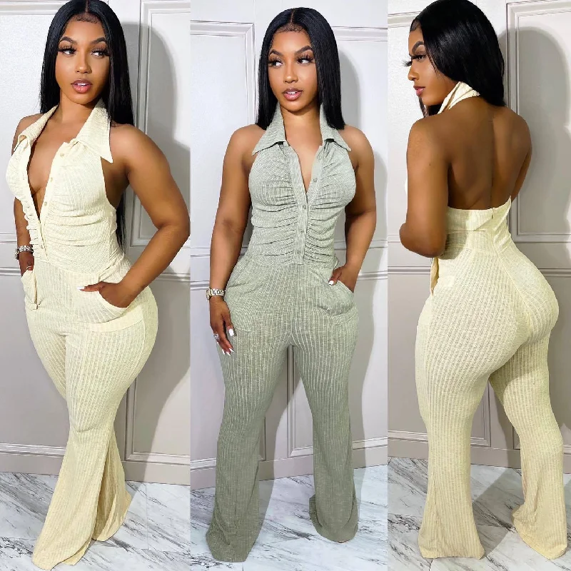 Casaul Women Jumpsuit Knit Ribbbed Backless Halter With Bottom Solid Color Streetwear Long Romper Women Jumpsuit Overalls Layered Look Romper Casaul Women Jumpsuit Knit Ribbbed Backless Halter With Bottom Solid Color Streetwear Long Romper Women Jumpsuit Overalls Layered Look Romper