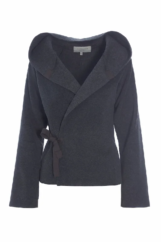 CLASSIC FLEECE WRAP CARDIGAN - 1009 - SOFT BLACK Elasticated Padded Insulated