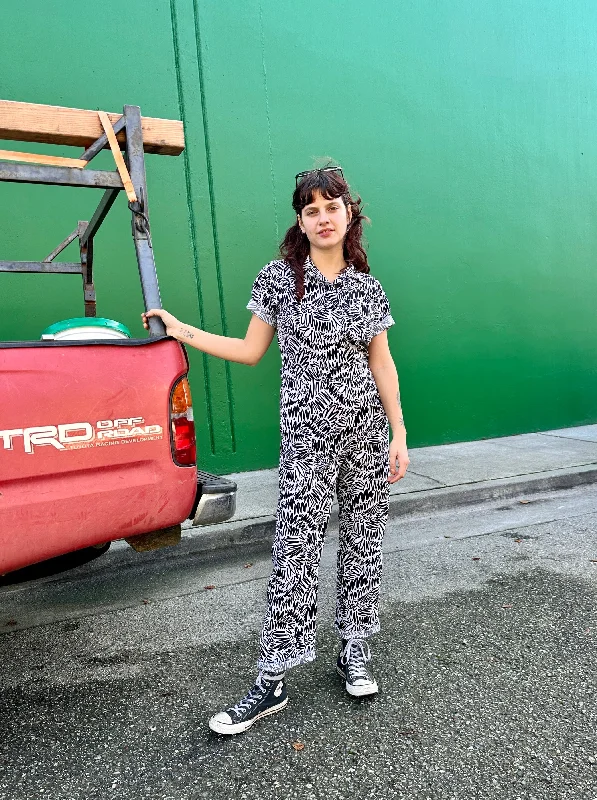 Poplin Coveralls Zig Zag Cropped Leg Jumpsuit