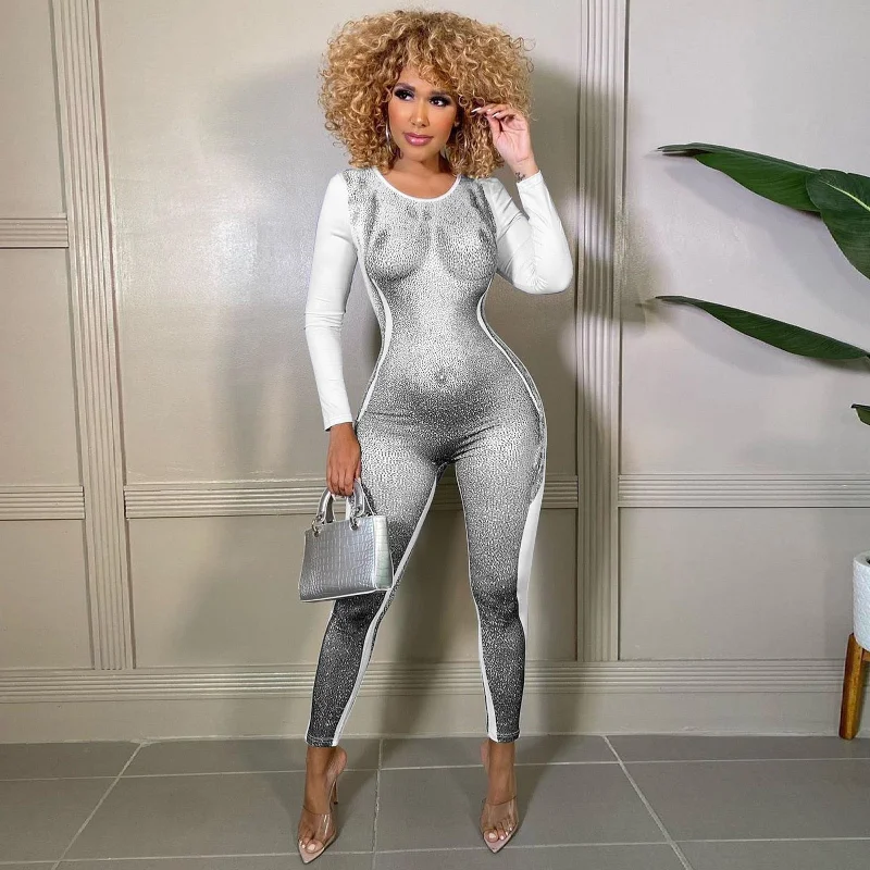 Fashion 3D Body Print Design Rompers Women Sexy Sporty O Neck Long Sleeve Leggings Skinny Club Party Jumpsuit Overalls Clothes Lightweight Summer Overalls