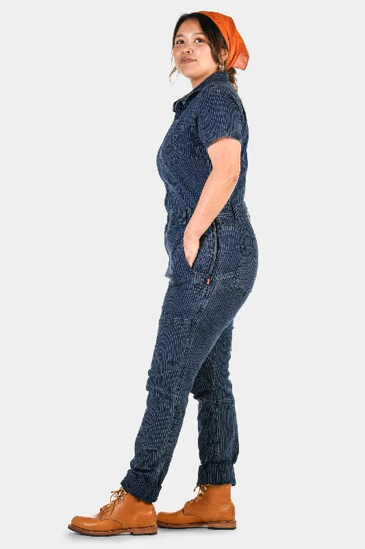 Hadley Short Sleeve Coveralls in Wabash Stripe High-Waisted Overalls