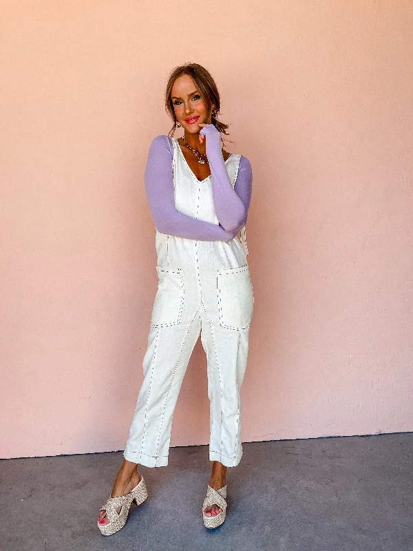 Can't Be Outdone Twill Overalls Long Sleeve Jumpsuit