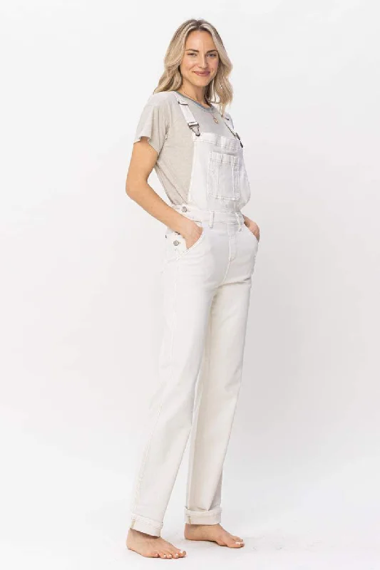 JUDY BLUE ECRU OFF-WHITE HIGH WAIST OVERALLS Laid-Back Lounge Overalls