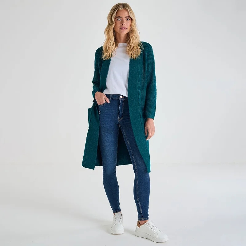 Ladies Longline Cardigan Cashmere Blend Cotton Blend Poly Blend