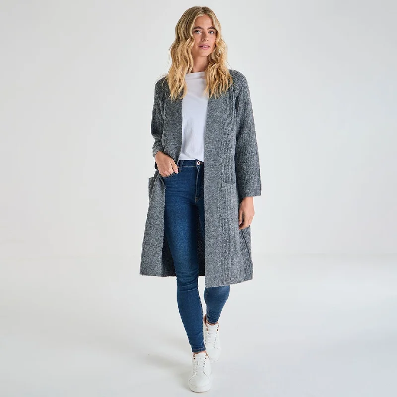 Ladies Longline Cardigan Print Jacquard Patchwork