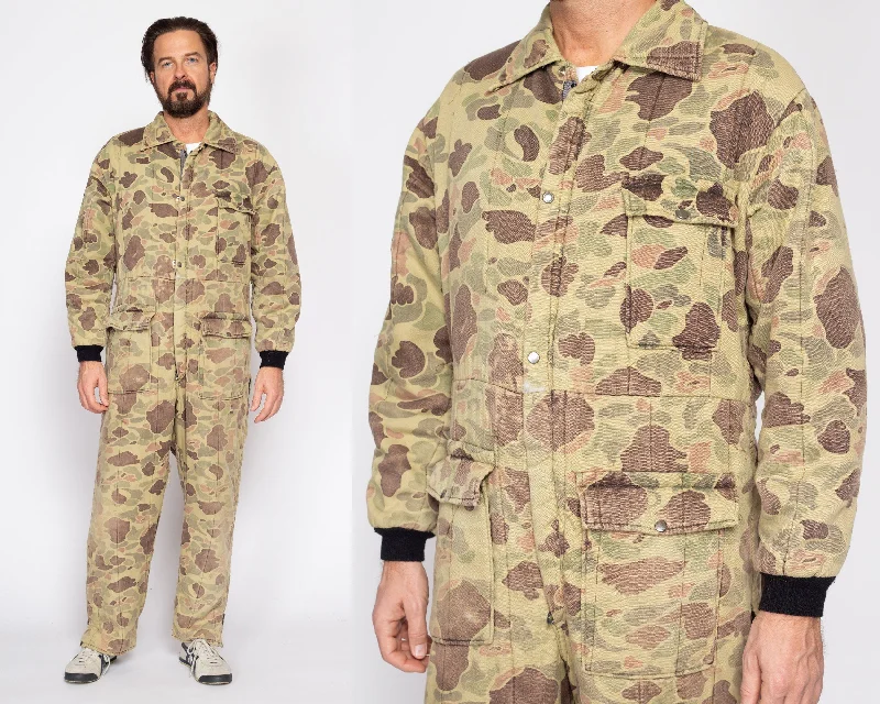 Large 80s Duck Hunt Camo Quilted Coveralls Stylish Workwear Overalls
