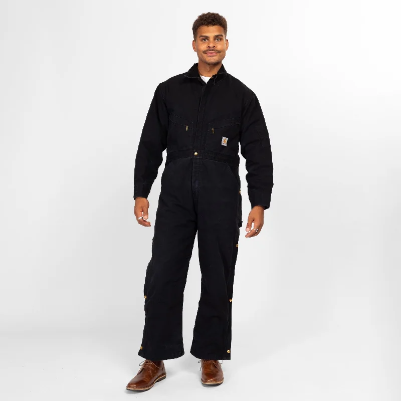 Large 90s Carhartt Made In USA Black Insulated Coveralls 44 Short Cozy Sherpa Overalls
