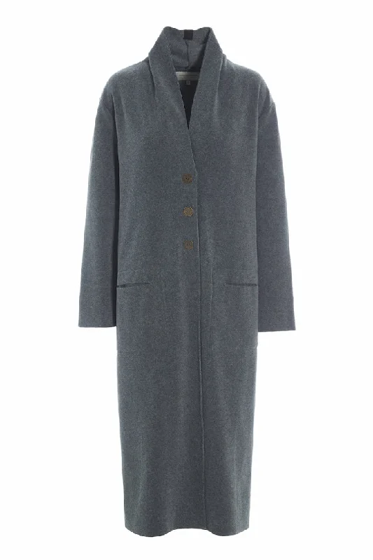 LONG CARDIGAN - 7162 - GREY Zippered Buttoned Snapped