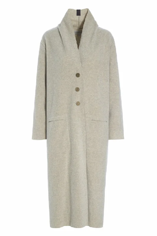 LONG CARDIGAN - 7162 - SAND Boat Neck Shawl Collar Notched Collar