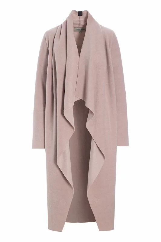 LONG CARDIGAN W/ WATERFALL - 7131 - NUDE Welt Pockets Slit Pockets Flap Pockets