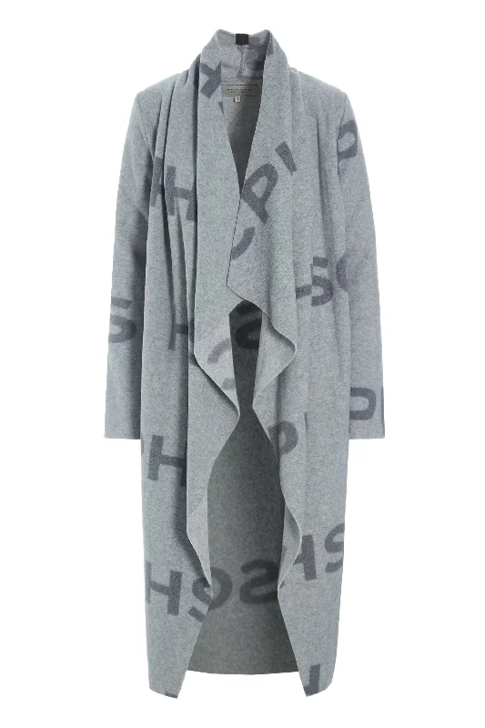 LONG CARDIGAN W/ WATERFALL - 7131P - HSCPH PRINT Spandex Blend Rayon Blend Denim Blend