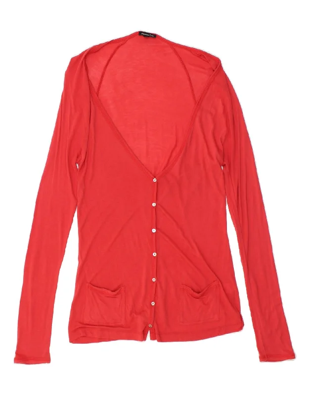 MASSIMO DUTTI Womens Cardigan Top UK 10 Small Red Viscose Houndstooth Herringbone Solid