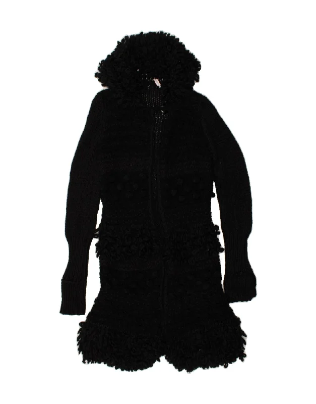 MAX & CO. Womens Hooded Cardigan Sweater UK 14 Medium Black Wool Cable Knit Ribbed Knit Lace Knit