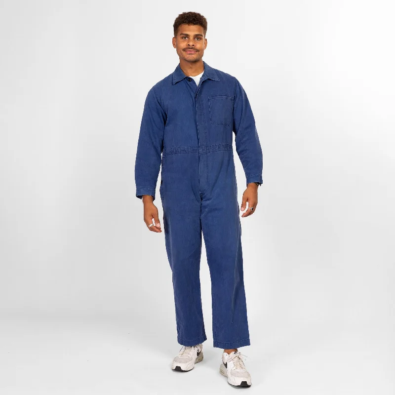 Medium Short 80s Blue Cotton Twill Workwear Coveralls Checkered Plaid Overalls